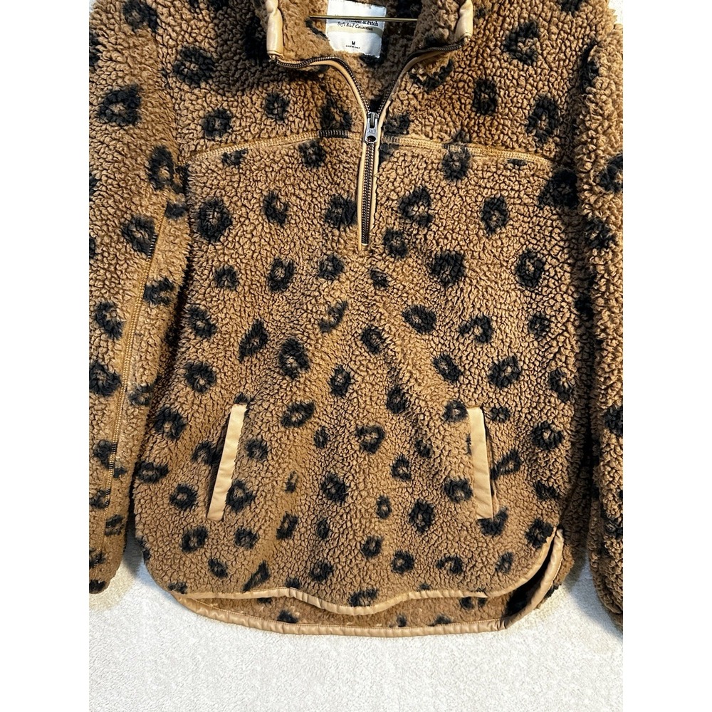 Abercrombie & Fitch A&F Soft Sherpa Women Jacket 1/4 Zip Medium Animal Print - Picture 3 of 7